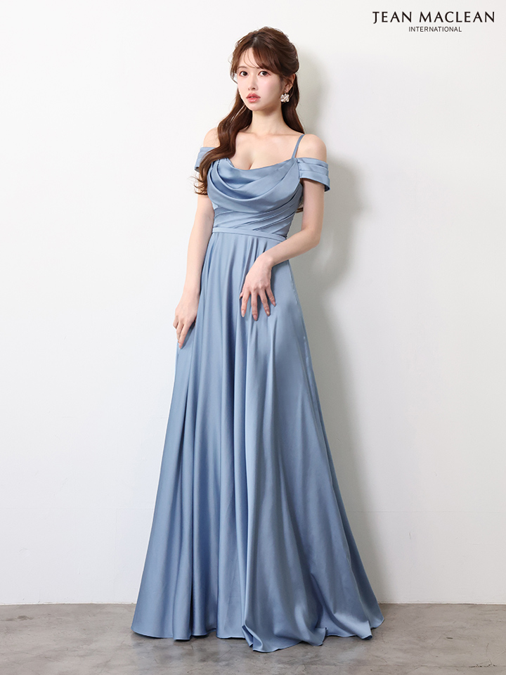 ベアトップ フラワーレース 長袖 パフスリーブ レースアップ バースデー Aラインロングドレスのイメージ画像4