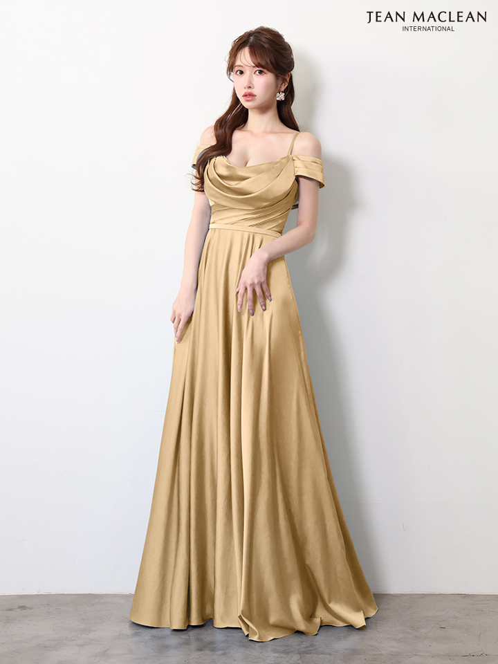 ベアトップ フラワーレース 長袖 パフスリーブ レースアップ バースデー Aラインロングドレスのイメージ画像7