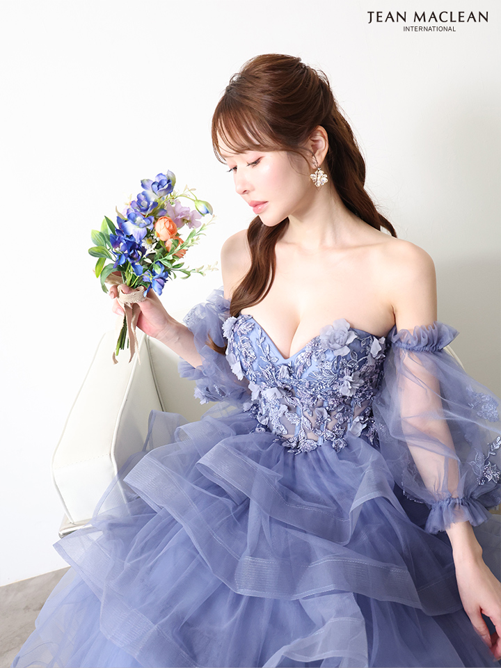 ラメ スリット ワンカラー ストール ワンショルダー タイトロングドレスのイメージ画像1