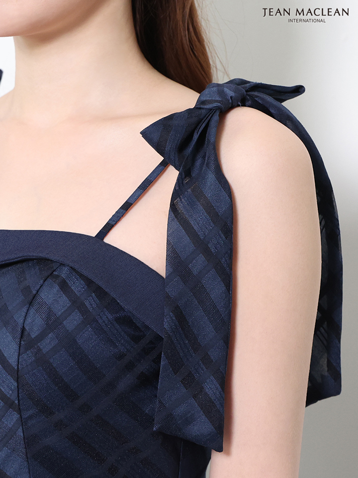 キャミソール ショルダーリボン付き ウエストベルト チェック柄 Aラインロングドレスのイメージ画像8