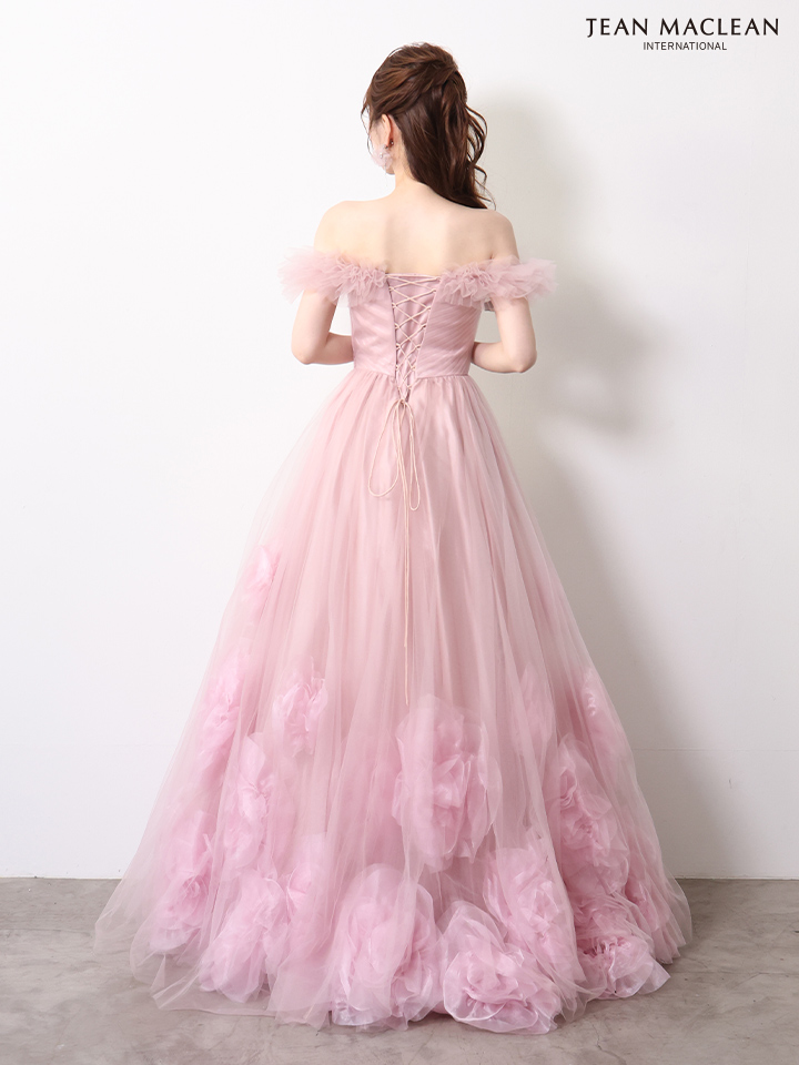 オフショルダー フリル フラワー チュール バースデー バックスピンドル Aラインロングドレスのイメージ画像13