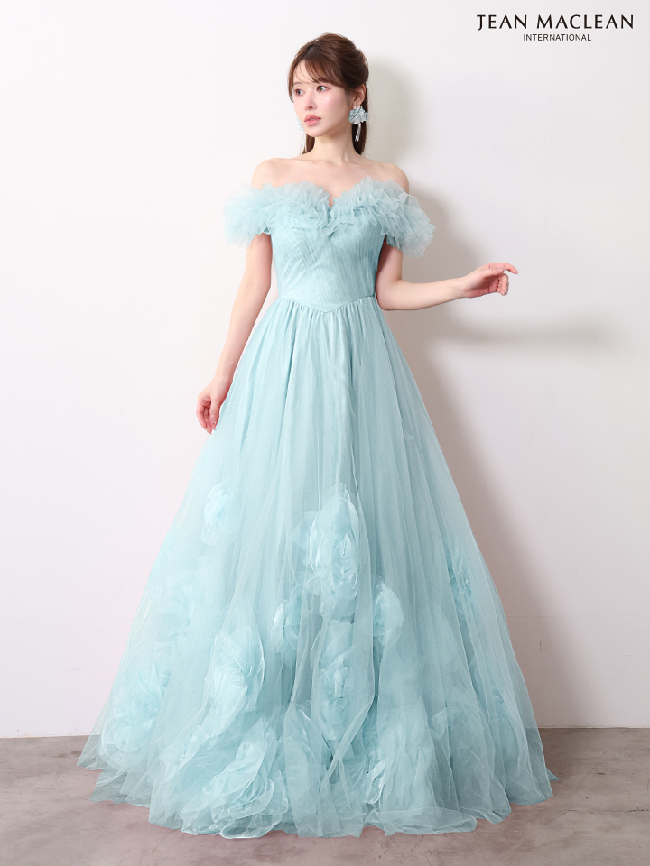 オフショルダー フリル フラワー チュール バースデー バックスピンドル Aラインロングドレスのイメージ画像11