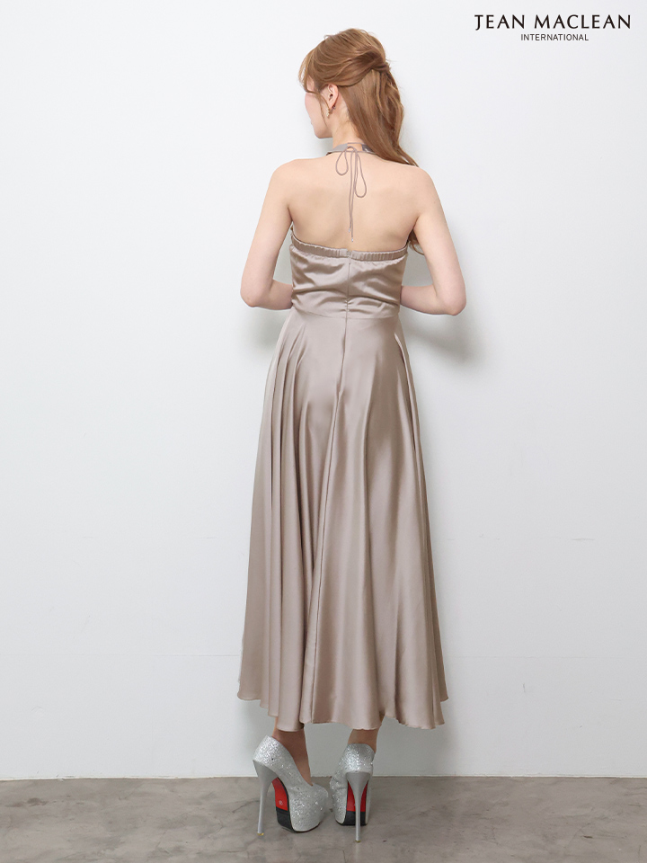 ホルターネック 2way リボン バストカット ウエスト切替 サテン Aラインロングドレスのイメージ画像8