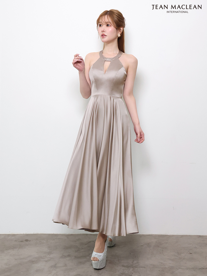 ホルターネック 2way リボン バストカット ウエスト切替 サテン Aラインロングドレスのイメージ画像7