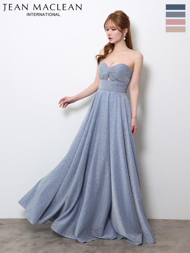 ベアトップ ラメグリッター ウエストマーク 美シルエット Aラインロングドレスのイメージ画像1