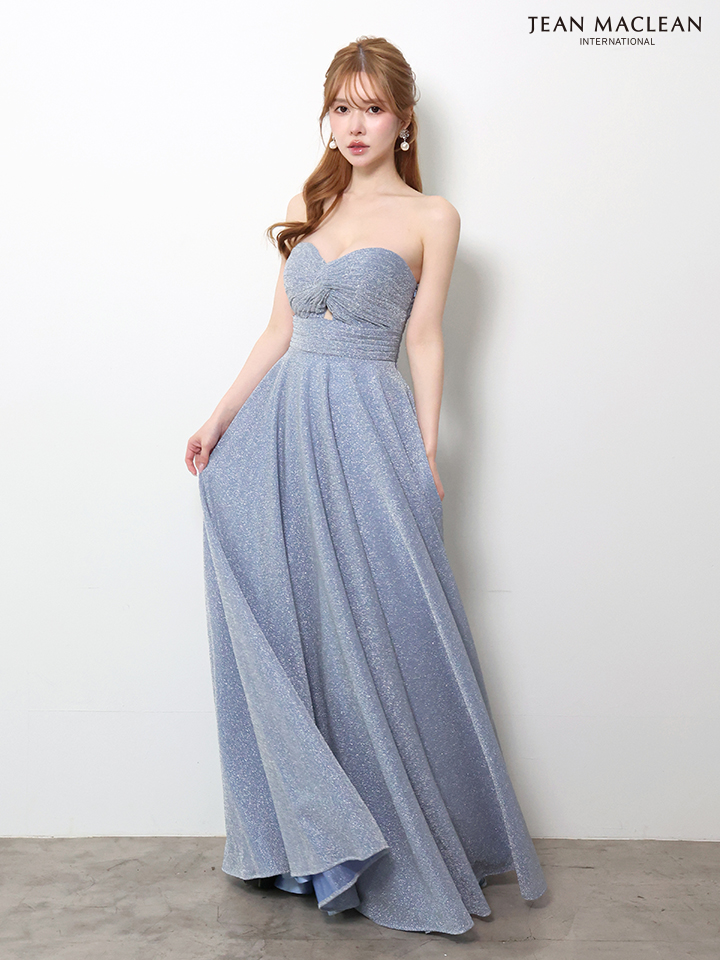 ベアトップ ラメグリッター ウエストマーク 美シルエット Aラインロングドレスのイメージ画像2