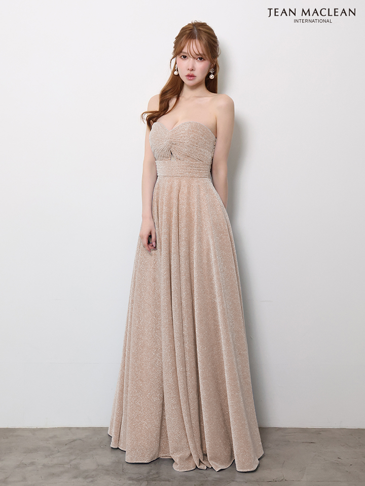 ベアトップ ラメグリッター ウエストマーク 美シルエット Aラインロングドレスのイメージ画像5