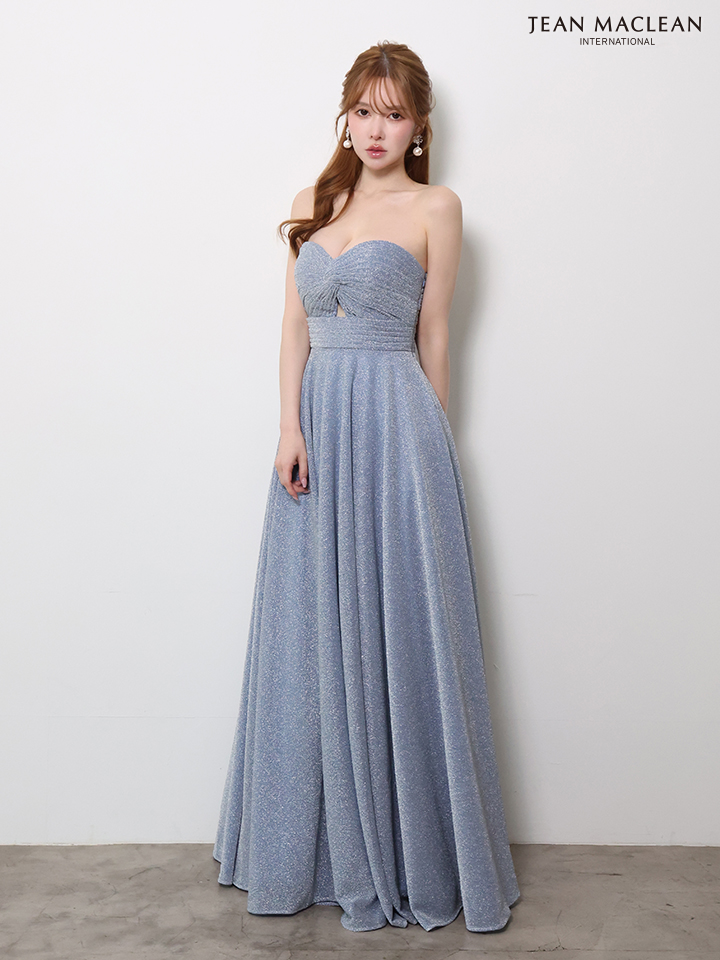 ベアトップ ラメグリッター ウエストマーク 美シルエット Aラインロングドレスのイメージ画像3