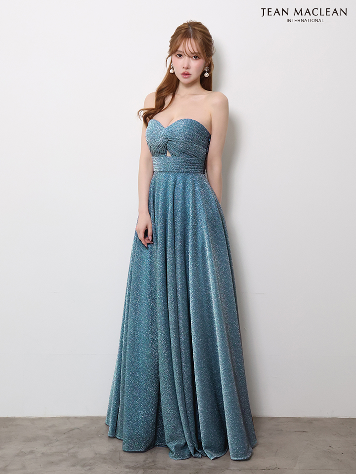 ベアトップ ラメグリッター ウエストマーク 美シルエット Aラインロングドレスのイメージ画像4