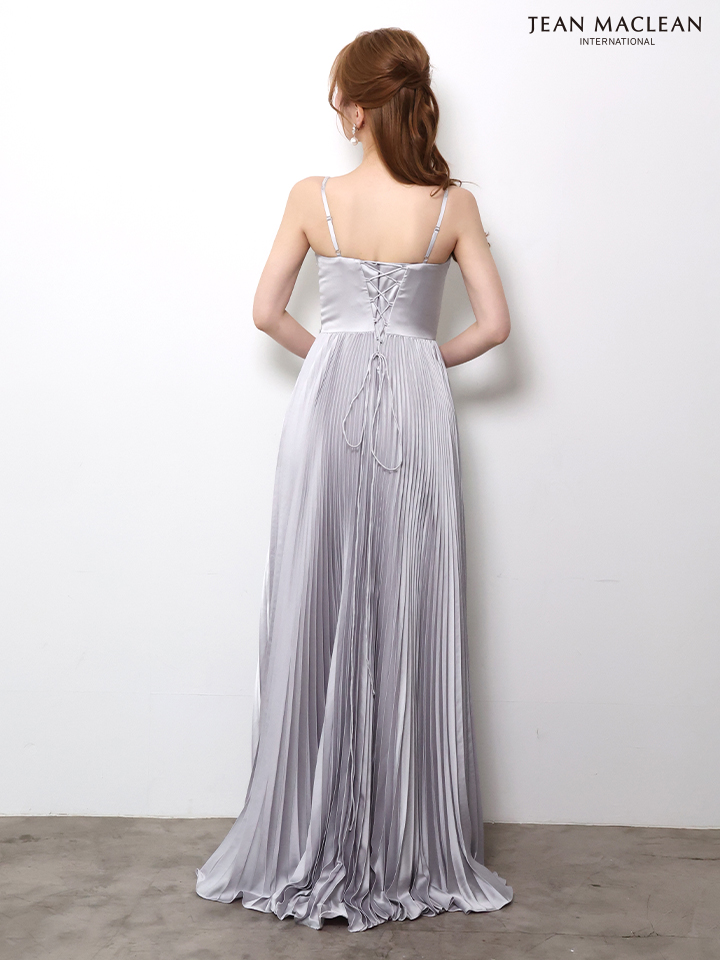 キャミソール フラワーモチーフ ビジュー Vネック プリーツ Aラインロングドレスのイメージ画像9