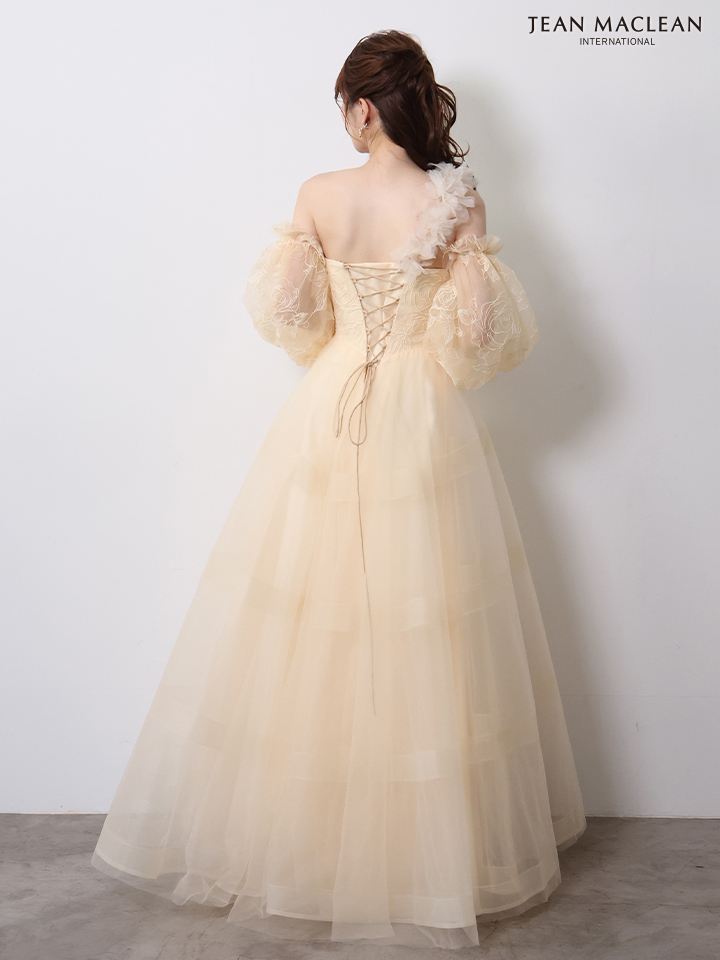 オフショルダー エレガント ボリュームスカート 立体フラワーモチーフ バースデー チュール Aラインロングドレスのイメージ画像8