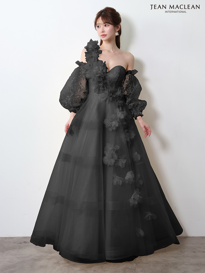 オフショルダー エレガント ボリュームスカート 立体フラワーモチーフ バースデー チュール Aラインロングドレスのイメージ画像5