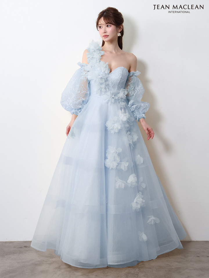 オフショルダー エレガント ボリュームスカート 立体フラワーモチーフ バースデー チュール Aラインロングドレスのメイン画像3