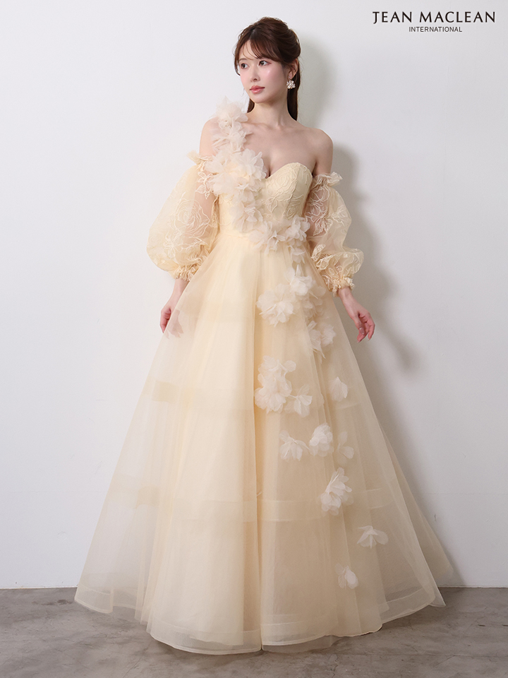 オフショルダー エレガント ボリュームスカート 立体フラワーモチーフ バースデー チュール Aラインロングドレスのメイン画像2