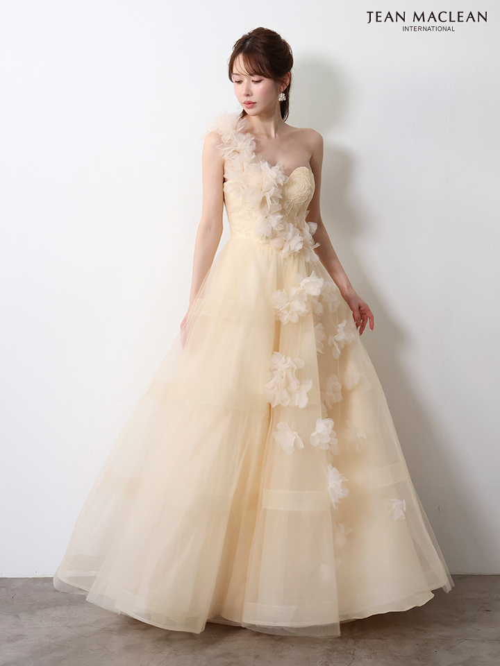 オフショルダー エレガント ボリュームスカート 立体フラワーモチーフ バースデー チュール Aラインロングドレスのイメージ画像7