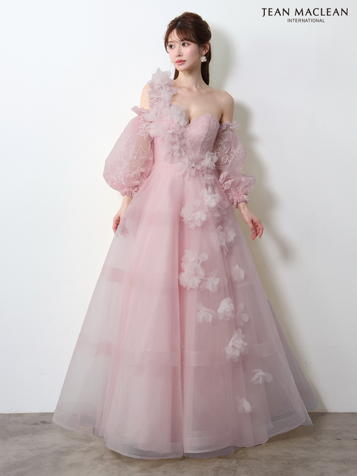 オフショルダー エレガント ボリュームスカート 立体フラワーモチーフ バースデー チュール Aラインロングドレスのイメージ画像6