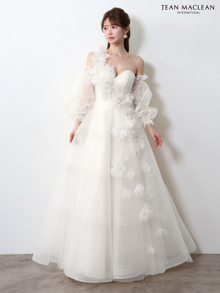 オフショルダー エレガント ボリュームスカート 立体フラワーモチーフ バースデー チュール Aラインロングドレスのイメージ画像4