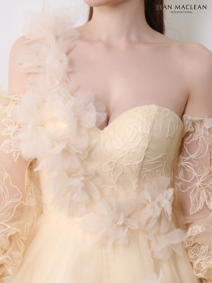 オフショルダー エレガント ボリュームスカート 立体フラワーモチーフ バースデー チュール Aラインロングドレスのイメージ画像9