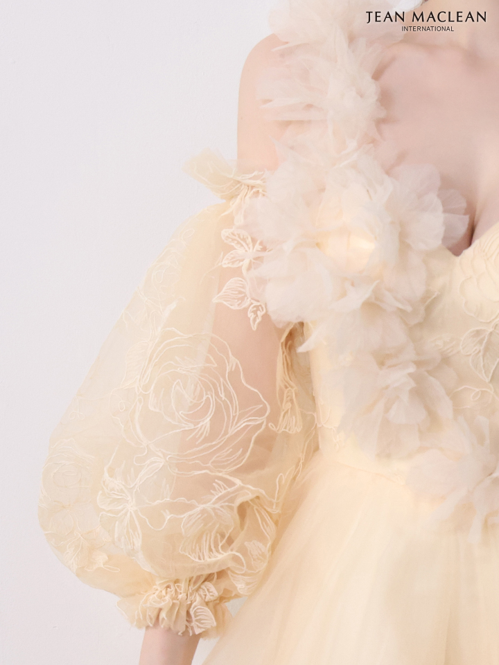 オフショルダー エレガント ボリュームスカート 立体フラワーモチーフ バースデー チュール Aラインロングドレスのイメージ画像10