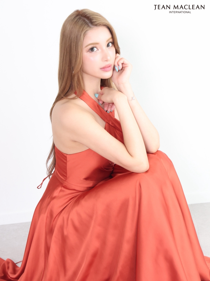 クロス ホルターネック サテン ギャザー ドレープ ワンカラー Aラインロングドレスのイメージ画像1