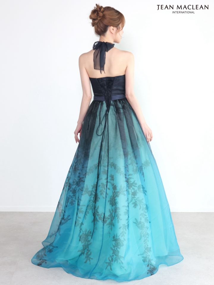 ホルターネック リボン グラデーション オーガンジー チュール バースデー フラワー刺繍 Aラインロングドレスのイメージ画像8