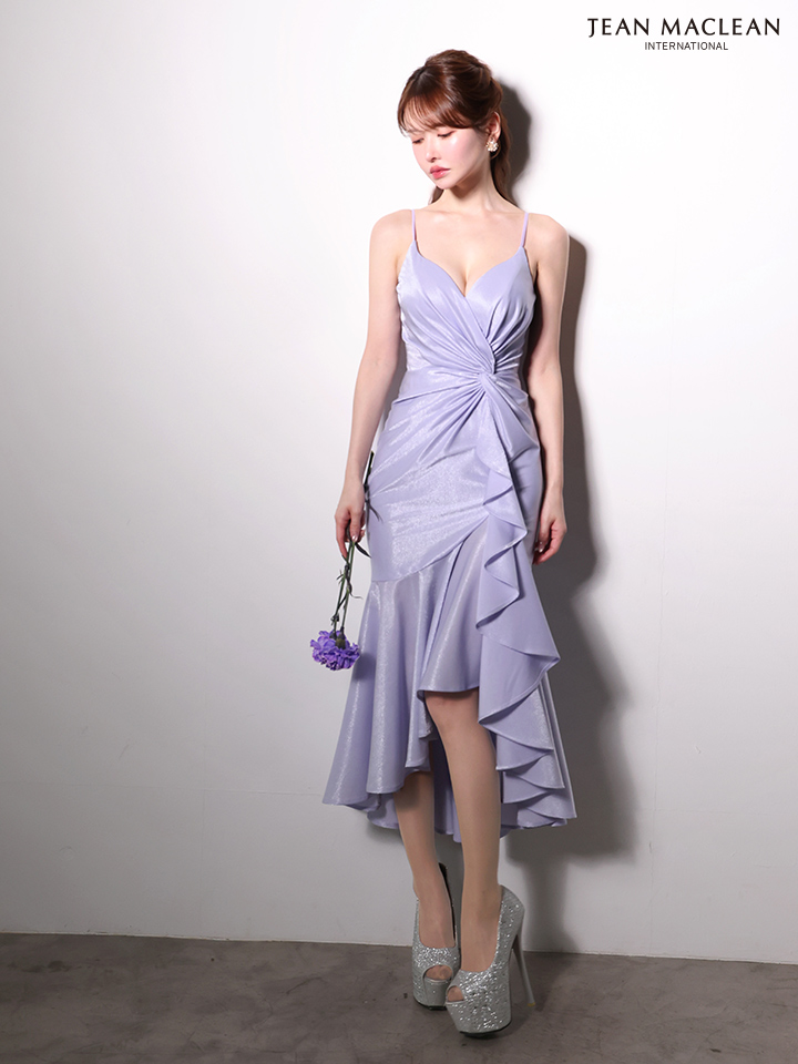 キャミソール フリル タック サテン エレガント ロングテールドレスのイメージ画像2