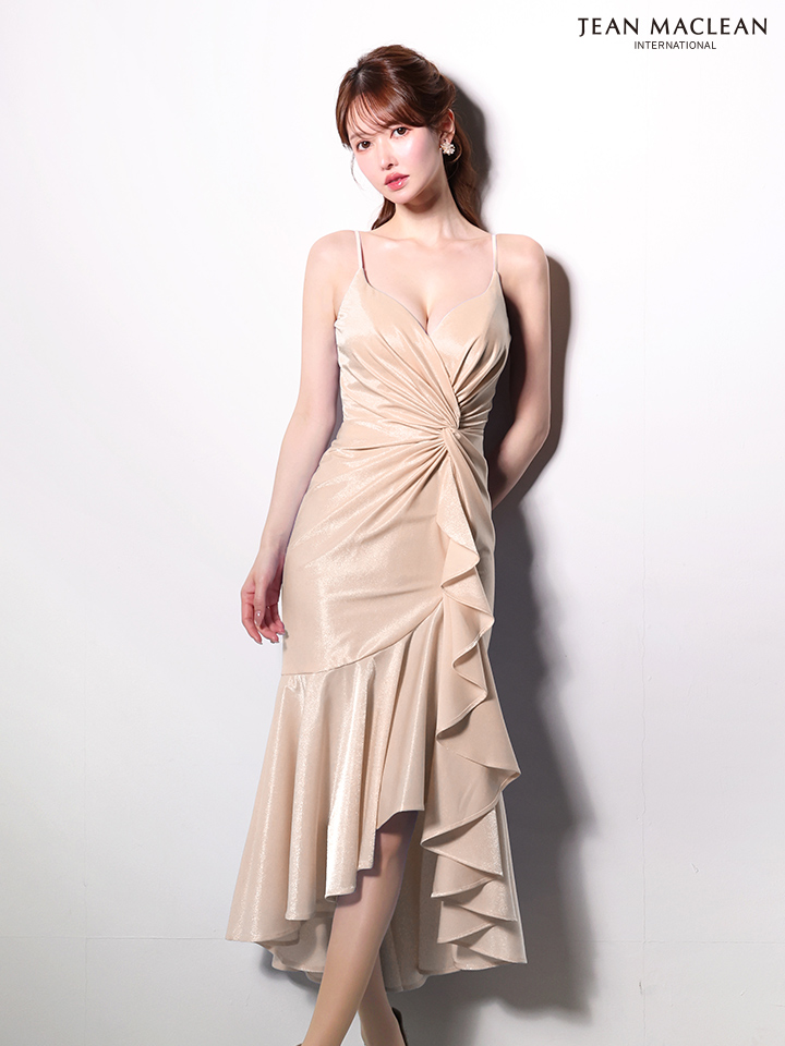 キャミソール フリル タック サテン エレガント ロングテールドレスのイメージ画像4