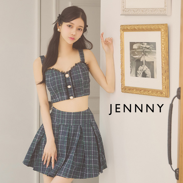 キャバドレス JENNNY ジェニー セットアップ チェック柄 ツイード キャミソール プリーツスカート フレアミニドレスのメイン画像