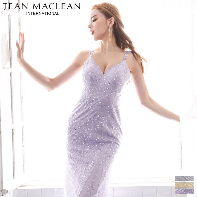 【JEANMACLEAN/ジャンマクレーン】シンプル パステルチュール ラメデザイン ロングドレスのメイン画像