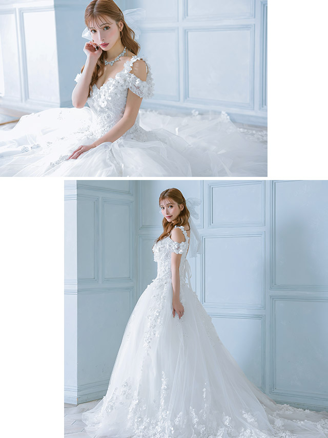 肩あき オープンバスト 立体フラワー 刺繍 ビジュー バースデー Aラインロングドレスのイメージ画像3