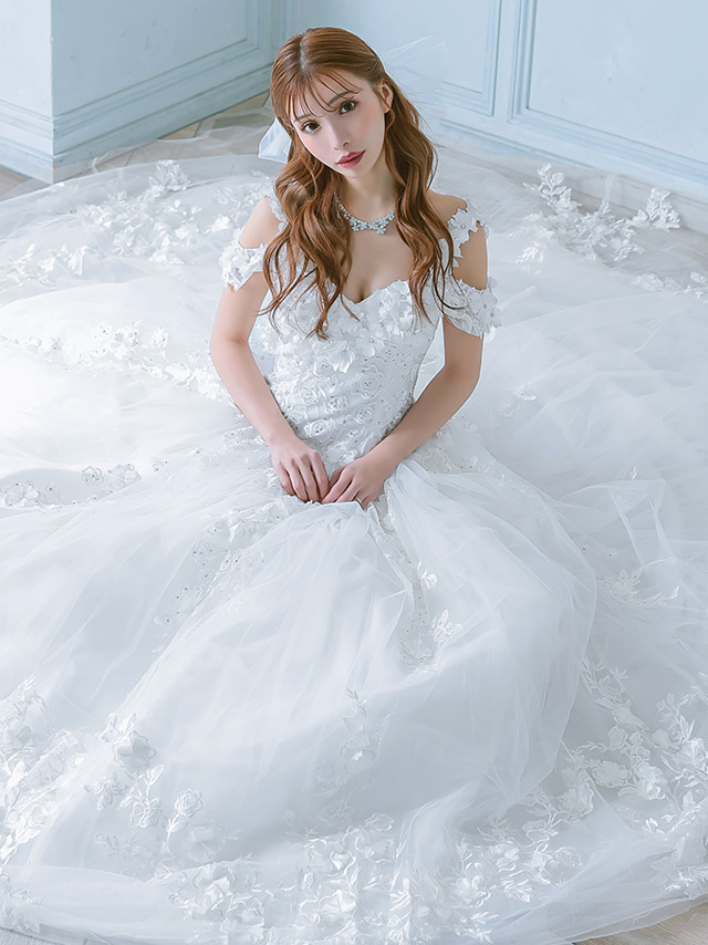 肩あき オープンバスト 立体フラワー 刺繍 ビジュー バースデー Aラインロングドレスのイメージ画像4