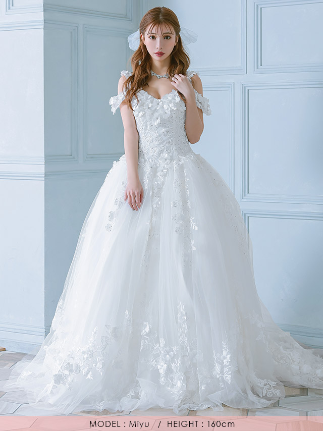 肩あき オープンバスト 立体フラワー 刺繍 ビジュー バースデー Aラインロングドレスのイメージ画像5