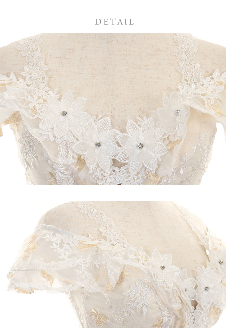 肩あき フラワーレース ウエストリボン フリルショルダー フェミニン タイトミニドレスのイメージ画像6