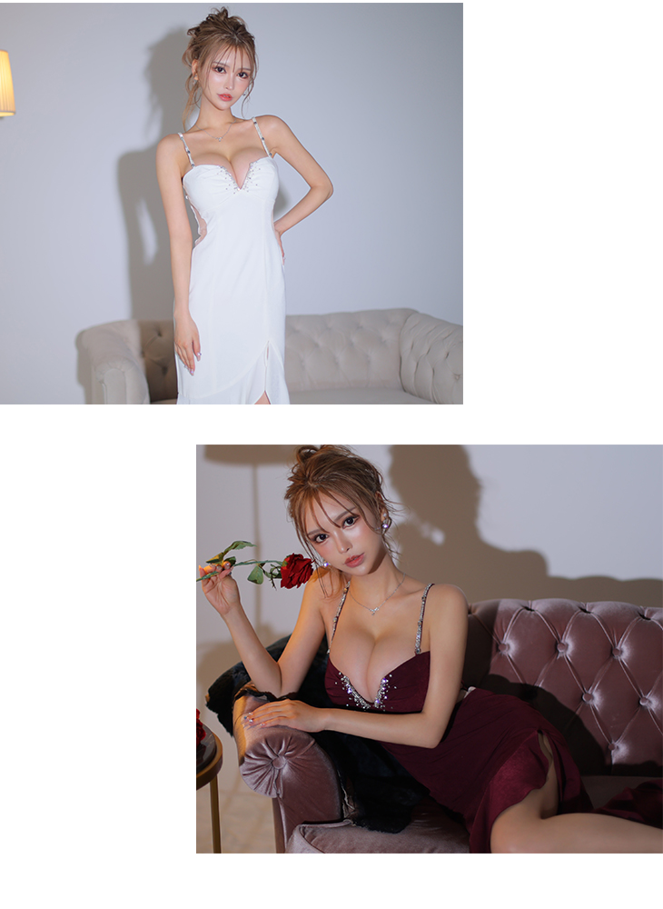 【Glossy by ROBE de FLEURS/グロッシー】 サイドスリット フリル バストビジュー キャミソール マーメイド ロングドレスのイメージ画像2