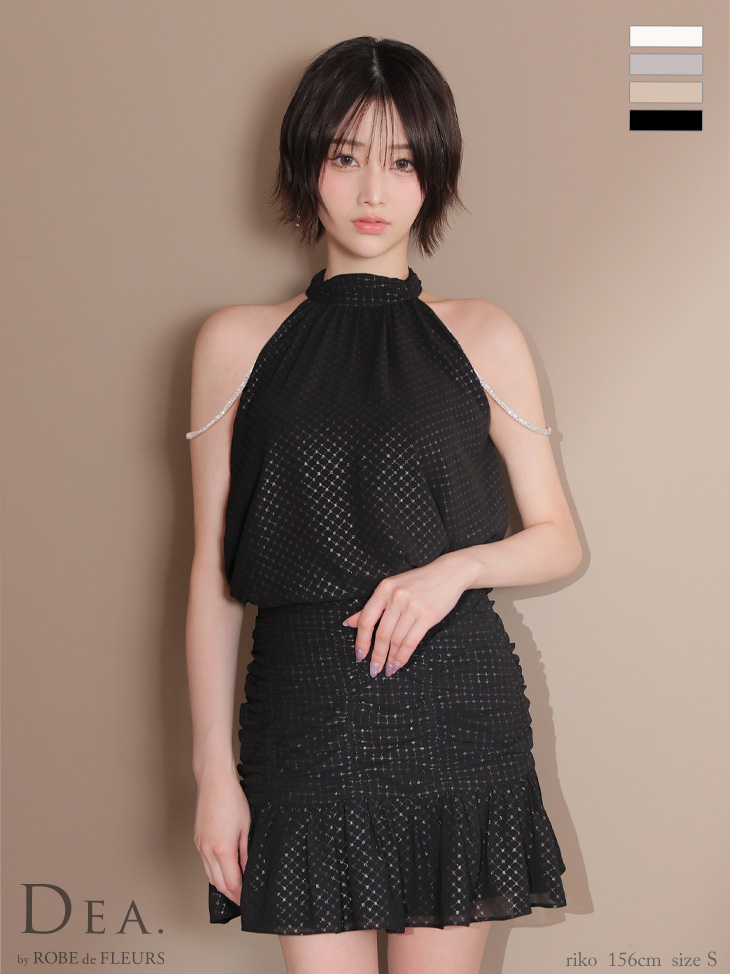 ホルターネック ドット柄 シフォン セットアップ シンプル フレアミニドレスのイメージ画像4