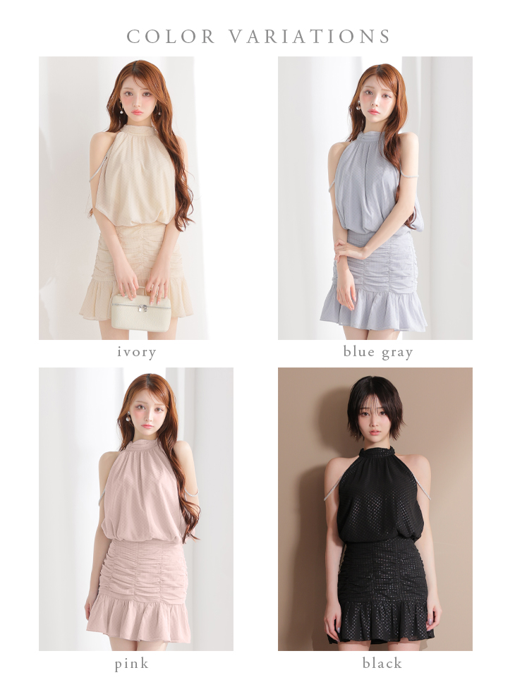 ホルターネック ドット柄 シフォン セットアップ シンプル フレアミニドレスのイメージ画像8