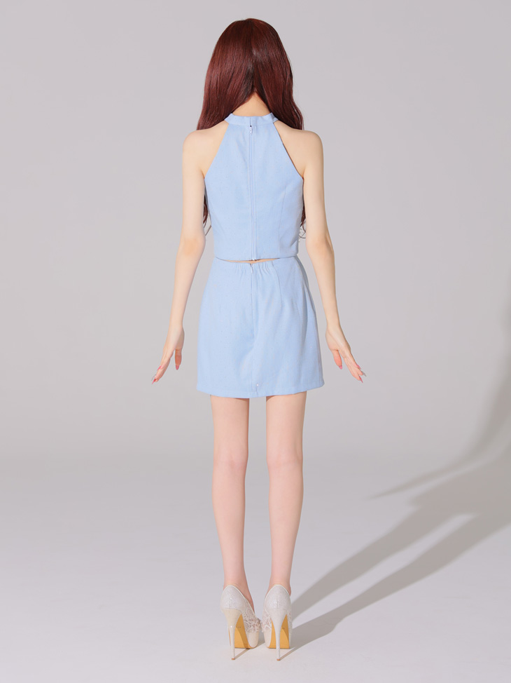 キャバドレス Glossy ROBE de FLEURS グロッシー ローブドフルール ホルターネック セットアップ ワンカラー ツイード ストーン タイトミニドレスのイメージ画像5