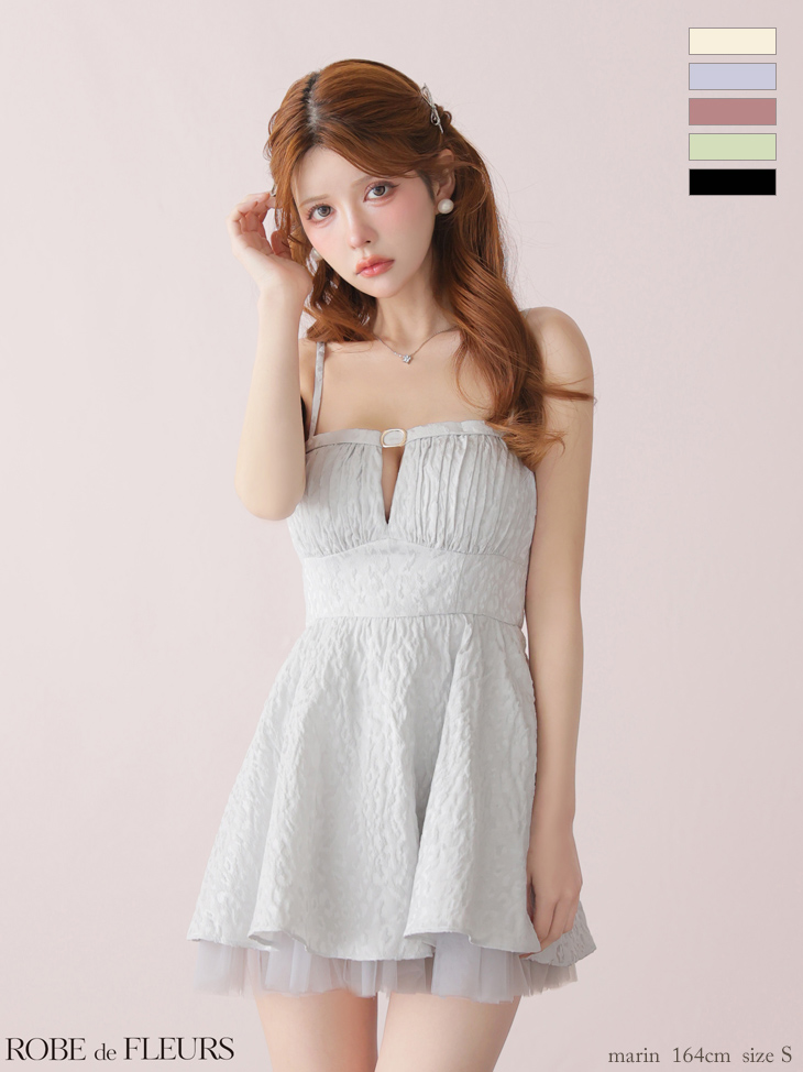 キャミソール チュール ドッキング ジャガード フレアミニドレスのイメージ画像2