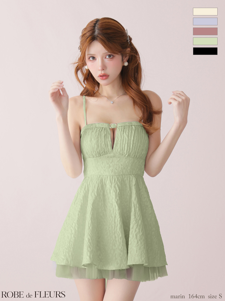 キャミソール チュール ドッキング ジャガード フレアミニドレスのイメージ画像4