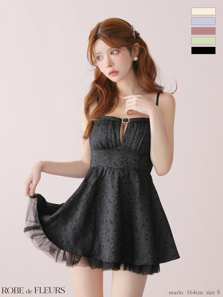 キャミソール チュール ドッキング ジャガード フレアミニドレスのイメージ画像5