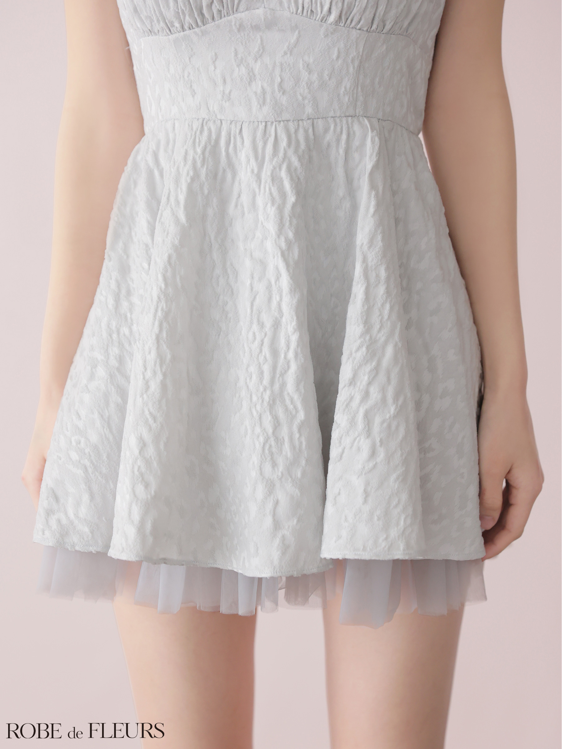 キャミソール チュール ドッキング ジャガード フレアミニドレスのイメージ画像10