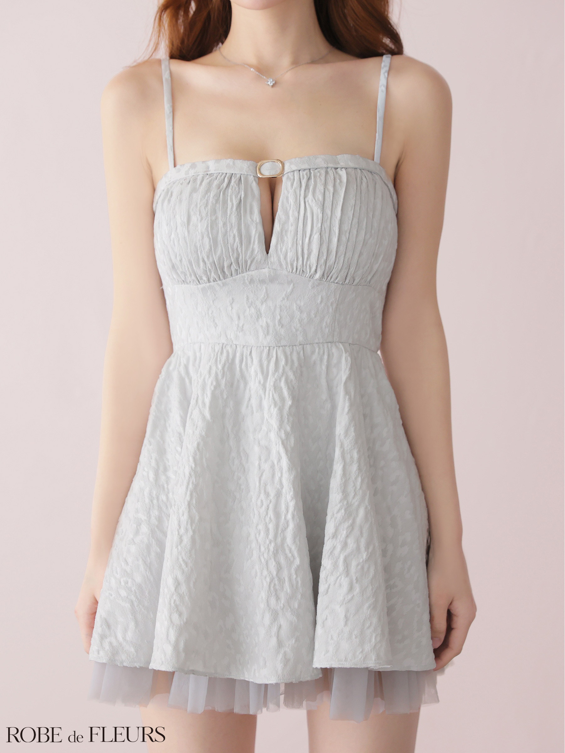 キャミソール チュール ドッキング ジャガード フレアミニドレスのイメージ画像6