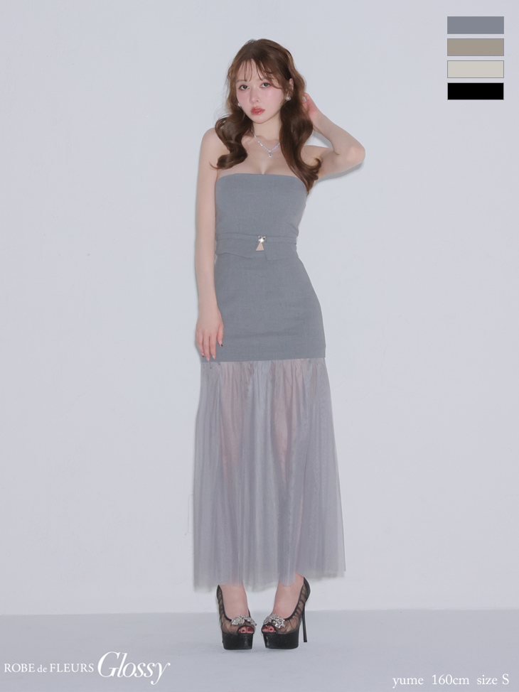 2way キャミソール ベア シアー　チュール セットアップ Aラインロングドレスのイメージ画像1