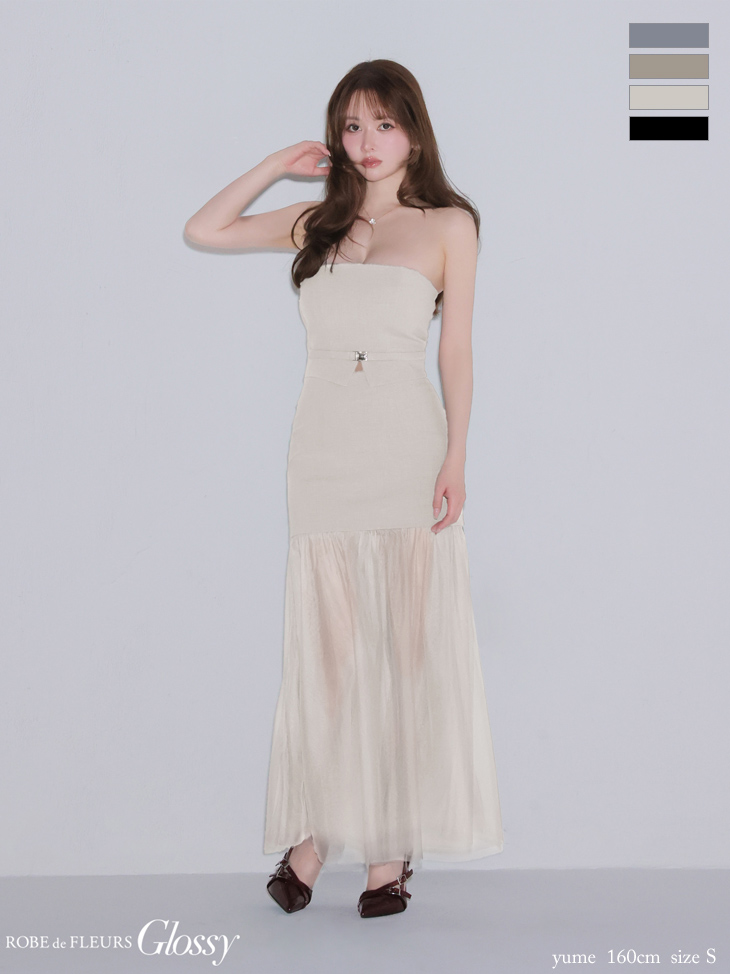 2way キャミソール ベア シアー　チュール セットアップ Aラインロングドレスのイメージ画像3