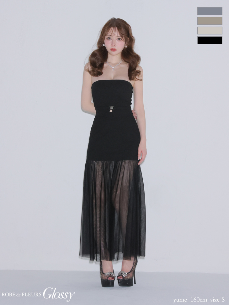 2way キャミソール ベア シアー　チュール セットアップ Aラインロングドレスのイメージ画像4