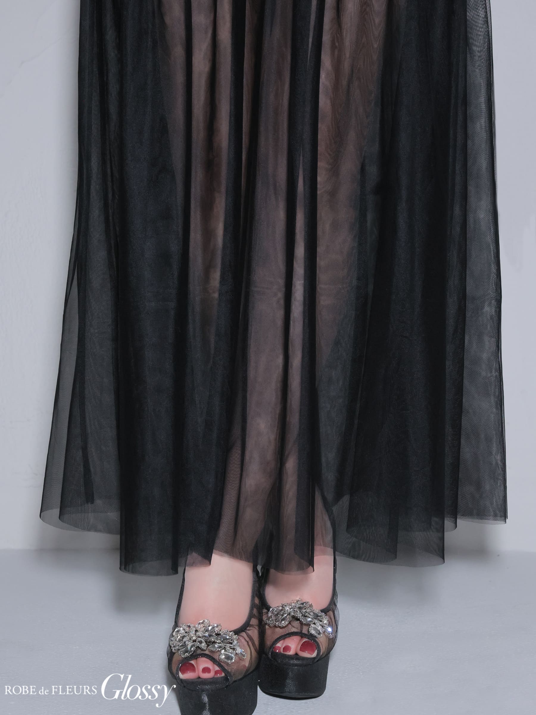 2way キャミソール ベア シアー　チュール セットアップ Aラインロングドレスのイメージ画像9