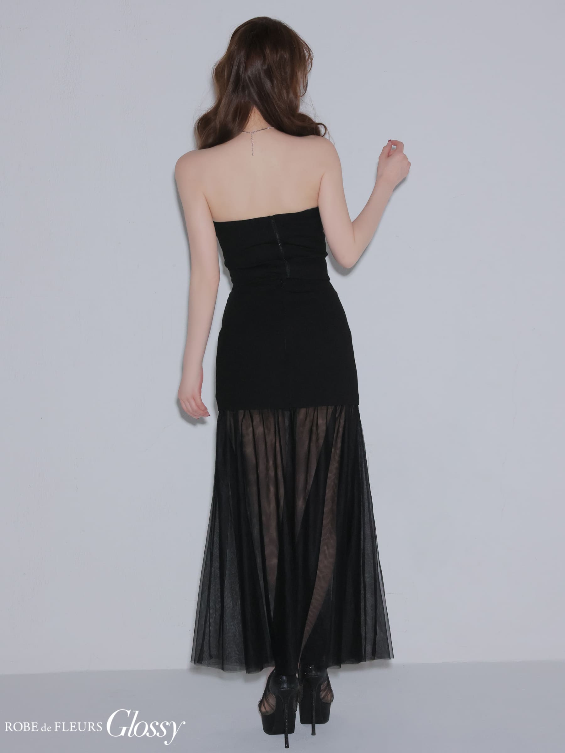 2way キャミソール ベア シアー　チュール セットアップ Aラインロングドレスのイメージ画像6