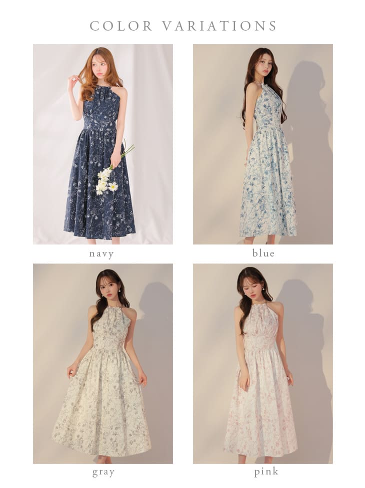 エレガント ホルターネック 花柄 Aラインロングドレスのイメージ画像7