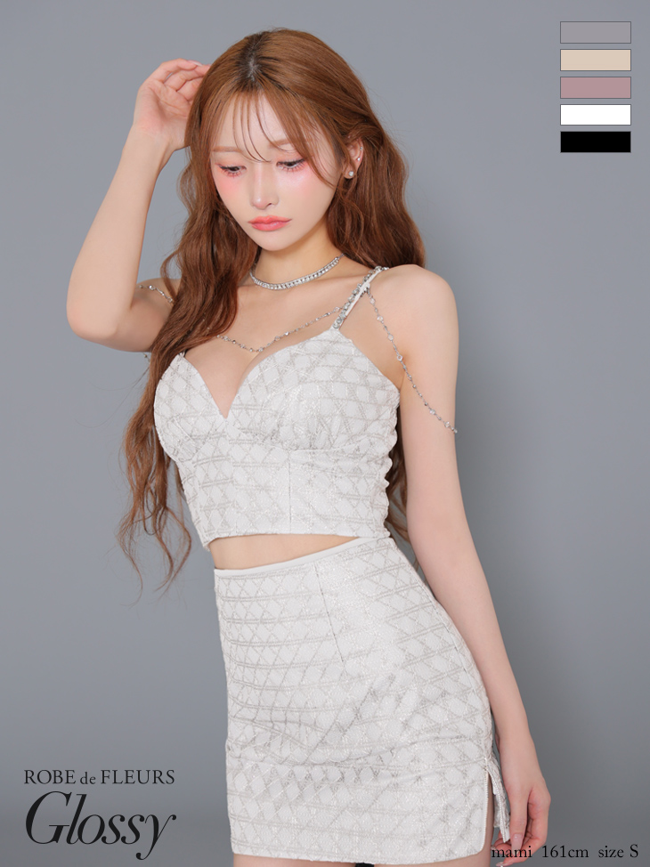 キャミソール セットアップ ラメツイル セクシー ゴールドチェーン タイトミニドレスのイメージ画像4