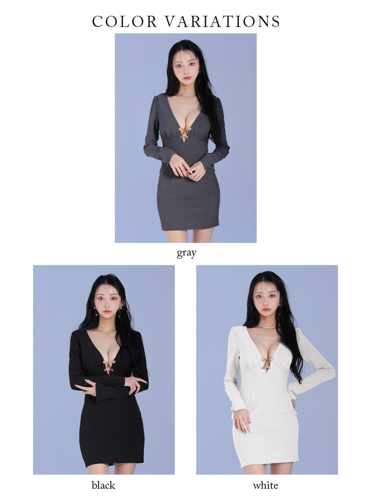 セクシー バストカット 長袖 タイトミニドレスのカラーバリエーション画像